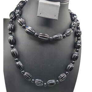 Kenneth Jay Lane Signed Black Bead Necklace 36″ KJL Vintage Designer Statement